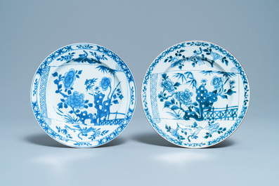 Zes Chinese blauw-witte schotels, Yongzheng/Qianlong