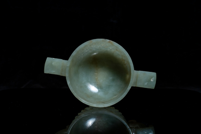 A Chinese jade two-handled libation cup, Ming