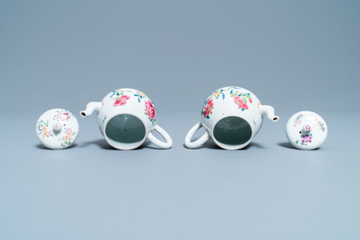 A pair of Chinese famille rose teapots and covers, Yongzheng