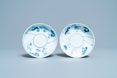 Four Chinese blue and white ko-sometsuke plates with playing boys, Tianqi