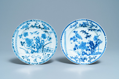 Zes Chinese blauw-witte schotels, Yongzheng/Qianlong