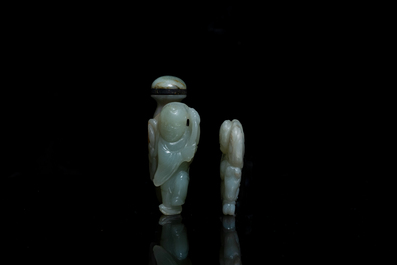 A Chinese jade snuff bottle and a figure of a boy, Qing