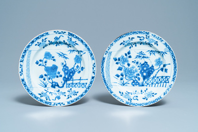 Zes Chinese blauw-witte schotels, Yongzheng/Qianlong