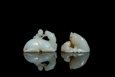 Two Chinese jade groups with animals, Qing