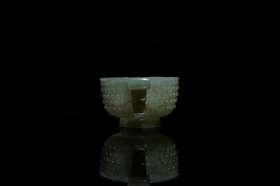 A Chinese jade two-handled libation cup, Ming