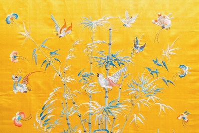 A Chinese yellow-ground silk embroidery, 19th C.