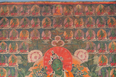 Een 'Groene Tara' thangka, Tibet, 18/19e eeuw