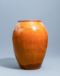 A massive Chinese brown-glazed 'dragon and phoenix' martaban jar, Qing