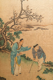 Ding Yunpeng (1547-c.1628), ink and color on silk: 'Scholar and student-gardener'