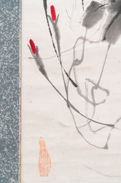 Qi Baishi (1864 - 1957), ink and colour on paper, mounted as a scroll: 'Morning glories'