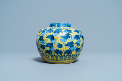 A Chinese blue and white yellow-ground vase with squirrels among gourds, Wanli