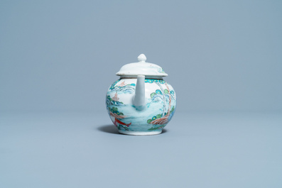 A Chinese famille rose 'erotical subject' teapot and cover, Yongzheng