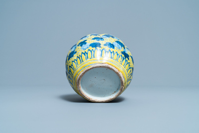 A Chinese blue and white yellow-ground vase with squirrels among gourds, Wanli
