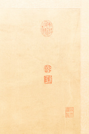 Ecole chinoise, encre et couleurs sur soie, 19/20&egrave;me: 'Trois chevaliers'