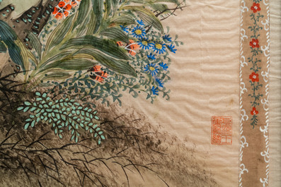 Ecole chinoise, encre et couleurs sur textile, 19/20&egrave;me: 'Canards et oiseaux'