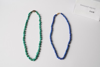 Quatre colliers en jade, lapis lazuli et turquoise, Chine, 19/20&egrave;me