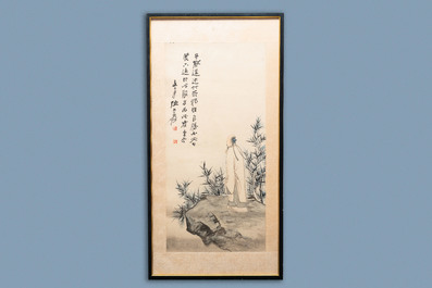 Zhang Daqian (1899-1983), inkt en kleur op papier: 'Omringd door bamboe', gedat. 1949