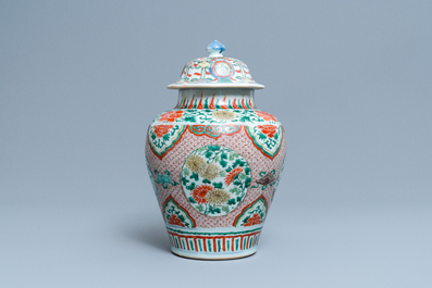 A Chinese wucai vase and cover, Transitional period