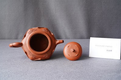 A Chinese Yixing stoneware lotus-shaped teapot and cover, Kangxi