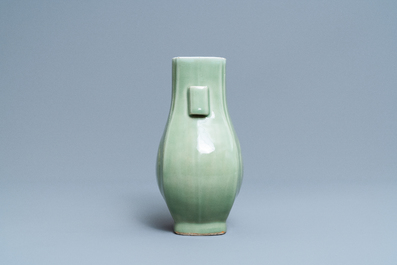 A Chinese celadon-glazed 'fanghu' vase, Qianlong mark and of the period