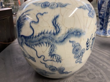 A Chinese blue and white 'dragon and phoenix' ginger jar, Yongzheng