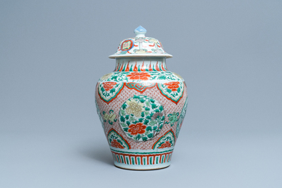 A Chinese wucai vase and cover, Transitional period