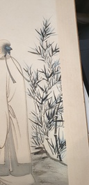 Zhang Daqian (1899-1983), ink and color on paper: 'Amidst the bamboo', dated 1949