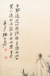 Zhang Daqian (1899-1983), inkt en kleur op papier: 'Omringd door bamboe', gedat. 1949