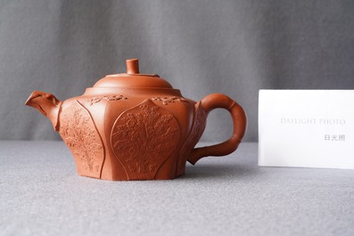 A Chinese Yixing stoneware lotus-shaped teapot and cover, Kangxi