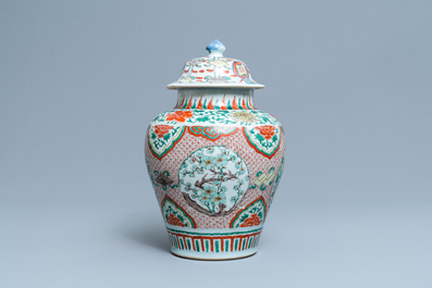 A Chinese wucai vase and cover, Transitional period