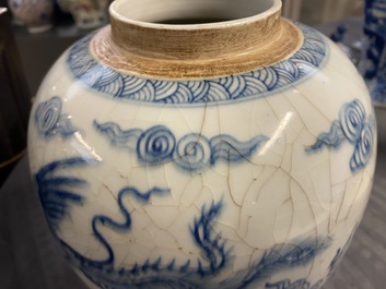 A Chinese blue and white 'dragon and phoenix' ginger jar, Yongzheng