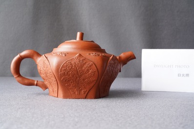 A Chinese Yixing stoneware lotus-shaped teapot and cover, Kangxi