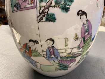 Vier Chinese famille rose en qianjiang cai dekselpotten, 19/20e eeuw