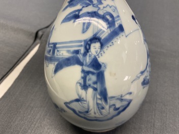 A Chinese blue and white pear-shaped bottle vase, Kangxi