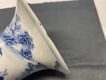 A Chinese blue and white narrative subject yenyen vase, 19th C.