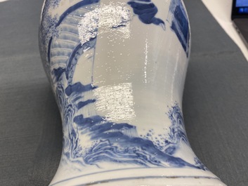 A Chinese blue and white narrative subject yenyen vase, 19th C.