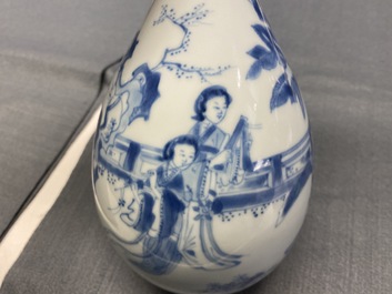 A Chinese blue and white pear-shaped bottle vase, Kangxi