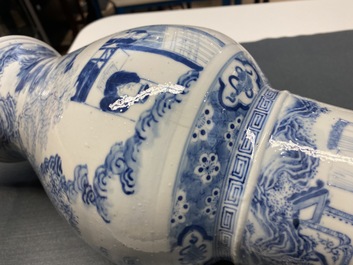 A Chinese blue and white narrative subject yenyen vase, 19th C.