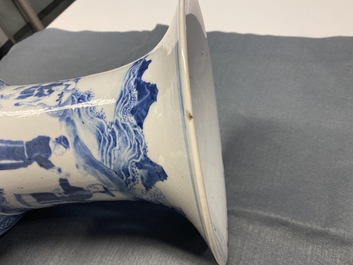 A Chinese blue and white narrative subject yenyen vase, 19th C.