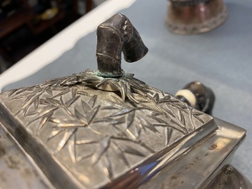 A large Chinese silver teapot and cover, 19th C.