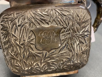 A large Chinese silver teapot and cover, 19th C.