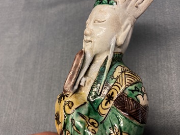 A Chinese verte biscuit figure of Wenchang Wang, Kangxi