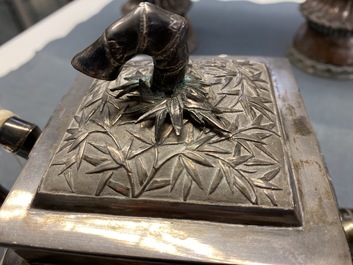 A large Chinese silver teapot and cover, 19th C.