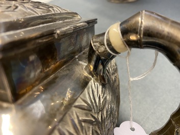 A large Chinese silver teapot and cover, 19th C.