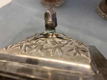 A large Chinese silver teapot and cover, 19th C.