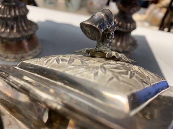 A large Chinese silver teapot and cover, 19th C.