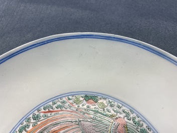 A Chinese famille verte 'double phoenix' plate, Chenghua mark, Kangxi
