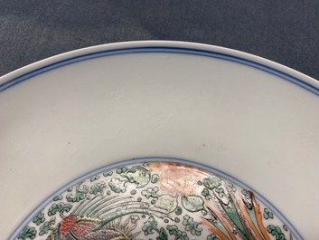 A Chinese famille verte 'double phoenix' plate, Chenghua mark, Kangxi