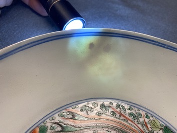 A Chinese famille verte 'double phoenix' plate, Chenghua mark, Kangxi