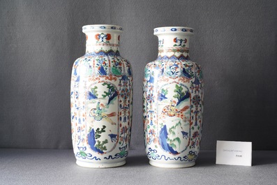 A pair of Chinese famille verte rouleau vases, Kangxi